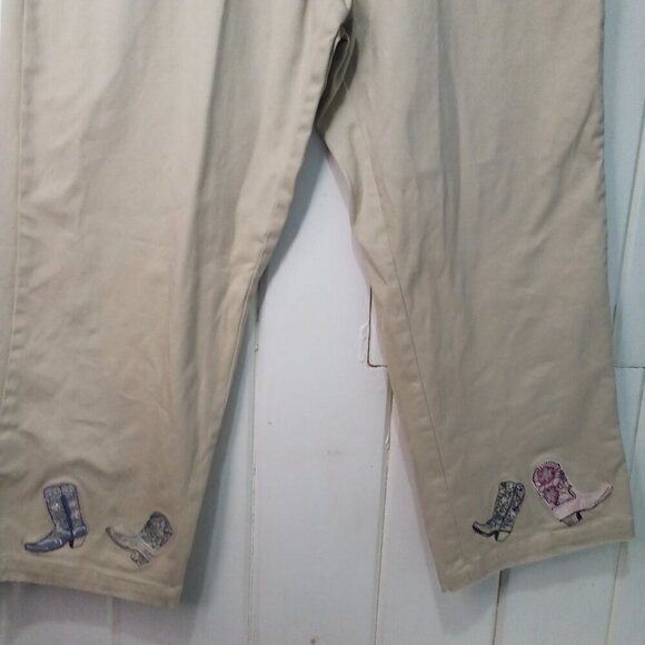 Bit & Bridle Capri Pants Women 10 High Waist Cowboy Boot Trim Tan Khaki - Picture 7 of 15